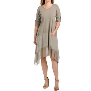 Elegant Long Sleeve Taupe Dress New S Lea Rigoli